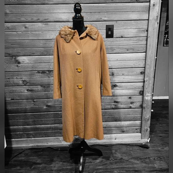 Jackets & Blazers - Cashmere Fur Collar 50s/60sVintage Camel Swing Coat Large, Size 10/12